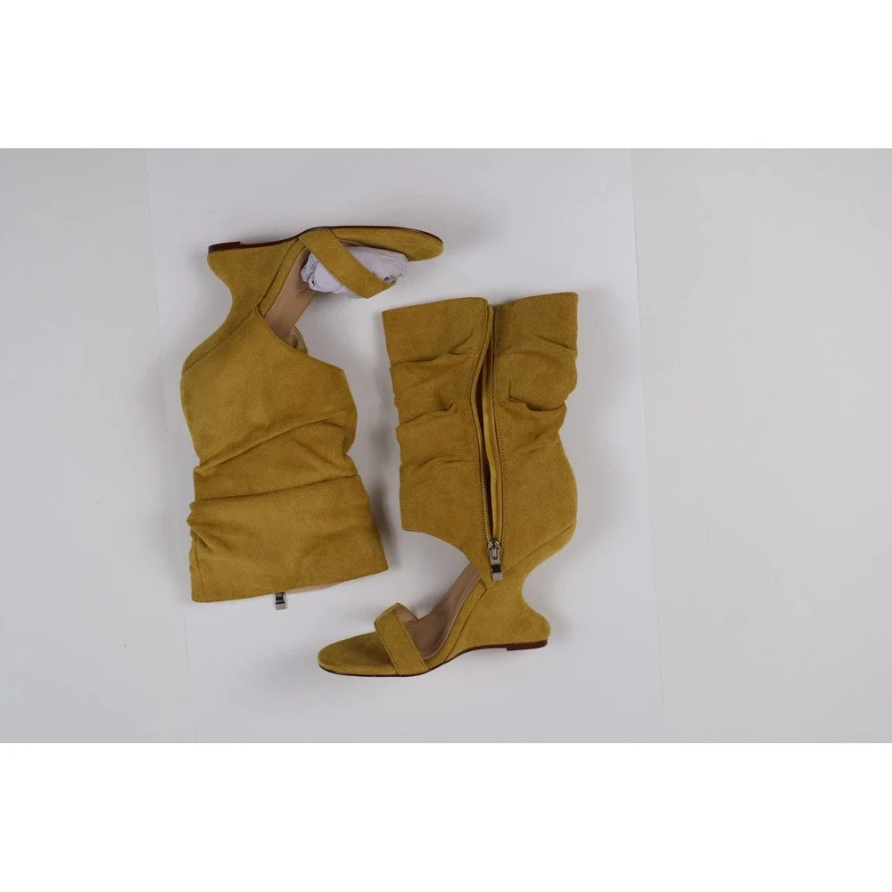 Azalea Wang Slouchy Wedge Sandal Mustard Yellow Solid 7.5 NEW